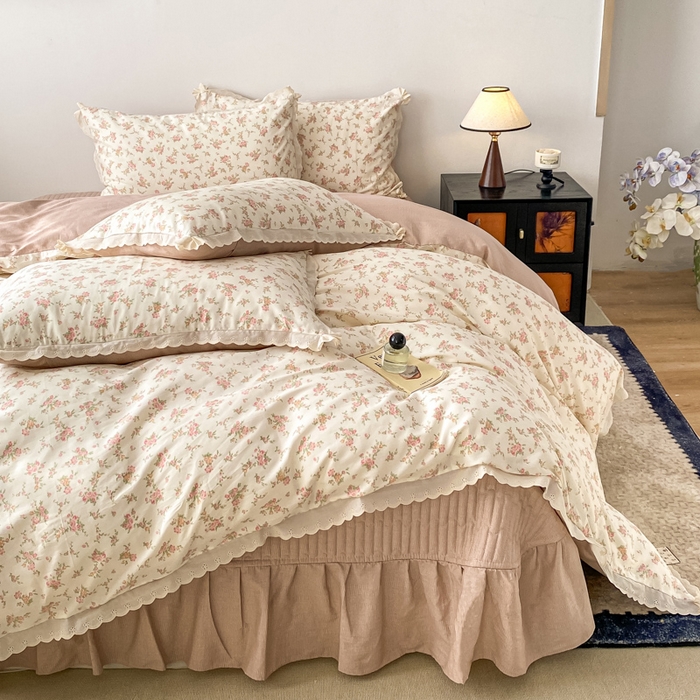 91家纺网 家纺一手货源 找家纺 梦可莱家居 2025新款全棉韩版蕾丝边床盖四件套 美可可