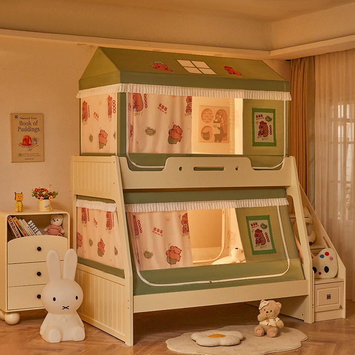 91家纺网 家纺一手货源 找家纺 迪凡保罗蚊帐 2025新款2504专版印花遮光帘上下铺子母蚊帐-城堡款 呆萌豚豚