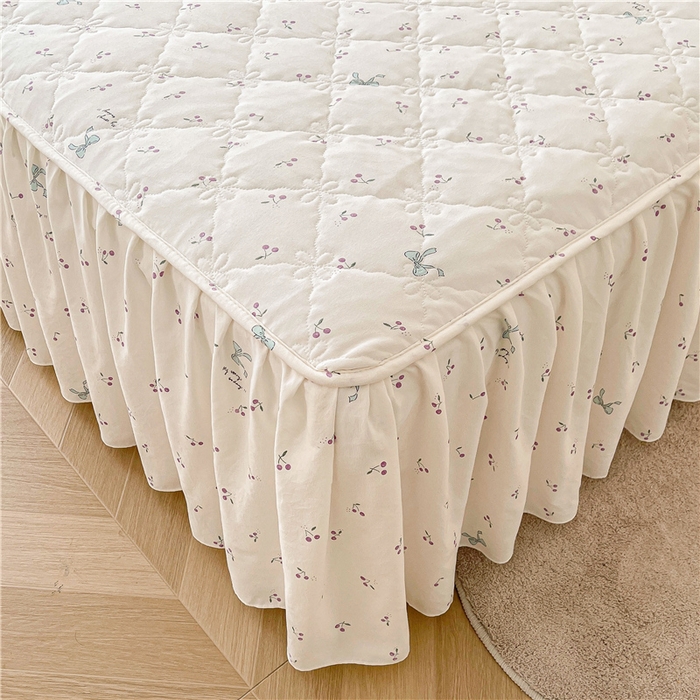 91家纺网 家纺一手货源 找家纺 十个点2025新款针织棉 夹棉床笠式床裙床头罩系列  樱桃结