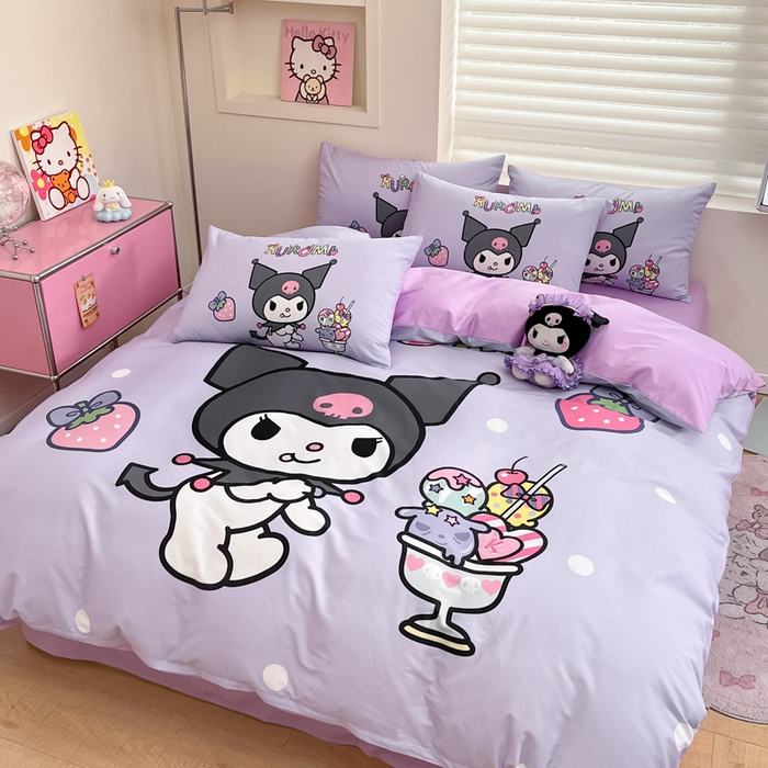 91家纺网 家纺一手货源 找家纺 金爱家 2025新款纯棉数码印花大阪三丽鸥四件套 夏日冰爽