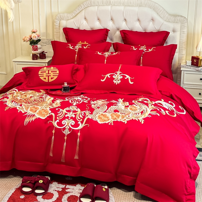 91家纺网 家纺一手货源 找家纺 欧乐蒂 2025新款亲肤棉刺绣婚庆四件套 龙凤爱恋