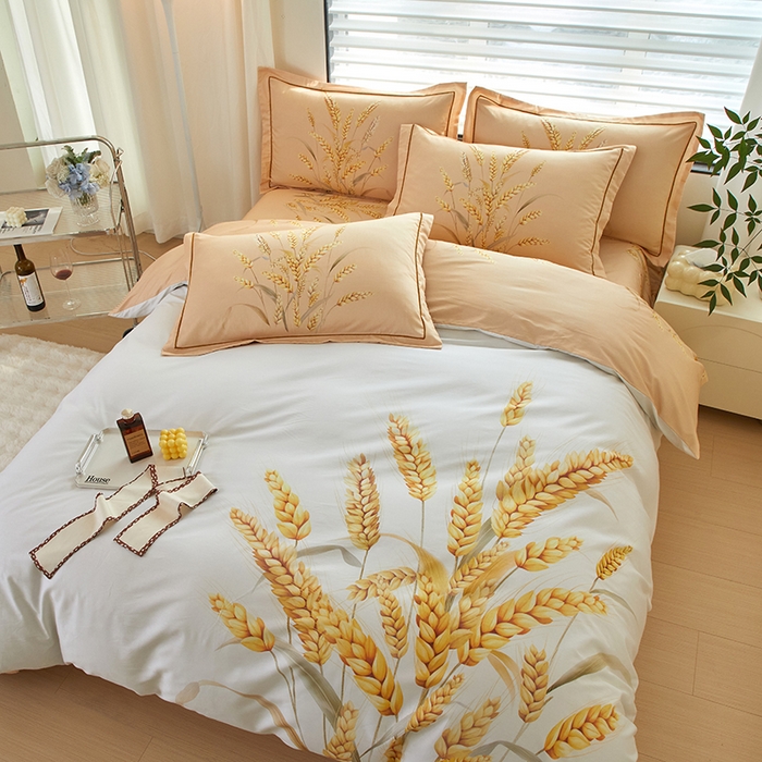 91家纺网 家纺一手货源 找家纺 启航家居2025新款春夏直播爆款全棉大版印花四件套 麦言米