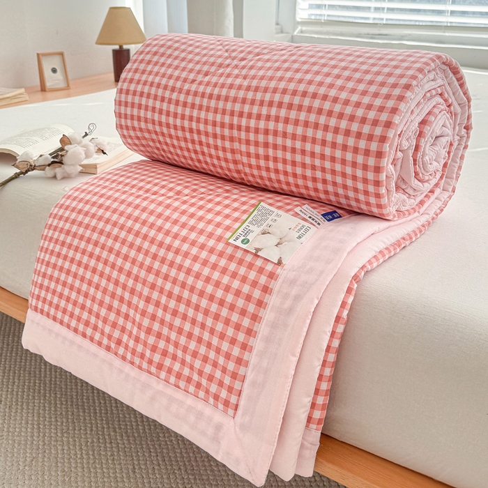 91家纺网 家纺一手货源 找家纺 棉乐町家居 2025新款里外全棉手包边棉花夏被 倾恋粉