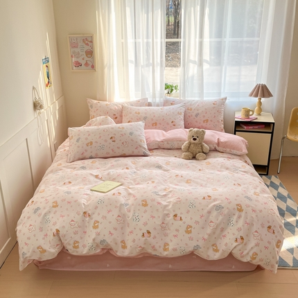 吉象家纺 2025新款高支密全棉印花四件套12868跑量款 碎花狗狗