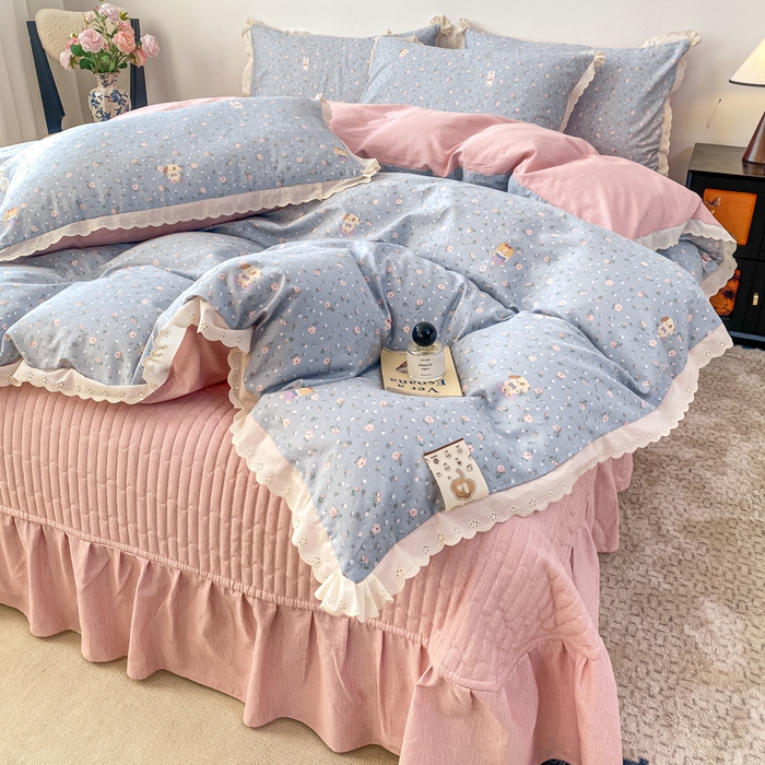 91家纺网 家纺一手货源 找家纺 梦可莱家居 2025新款全棉韩版蕾丝边床盖四件套 懂你