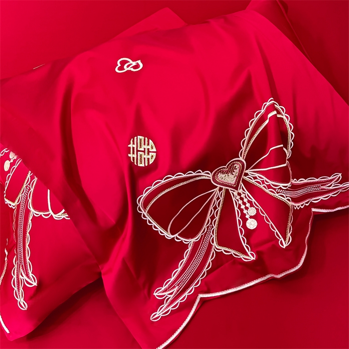 91家纺网 家纺一手货源 找家纺 欧乐蒂 2025新款亲肤棉刺绣婚庆四件套 一见倾心