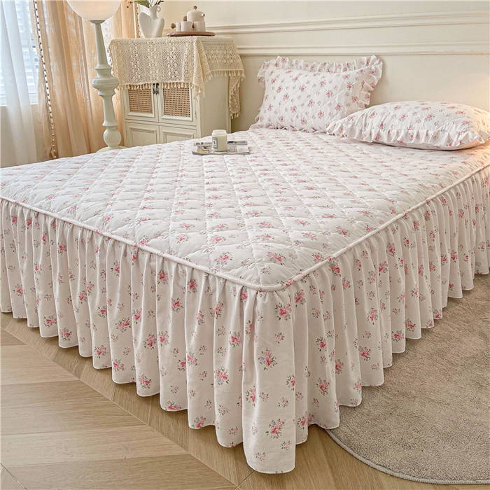 91家纺网 家纺一手货源 找家纺 十个点2025新款针织棉 夹棉床笠式床裙床头罩系列  花儿朵朵