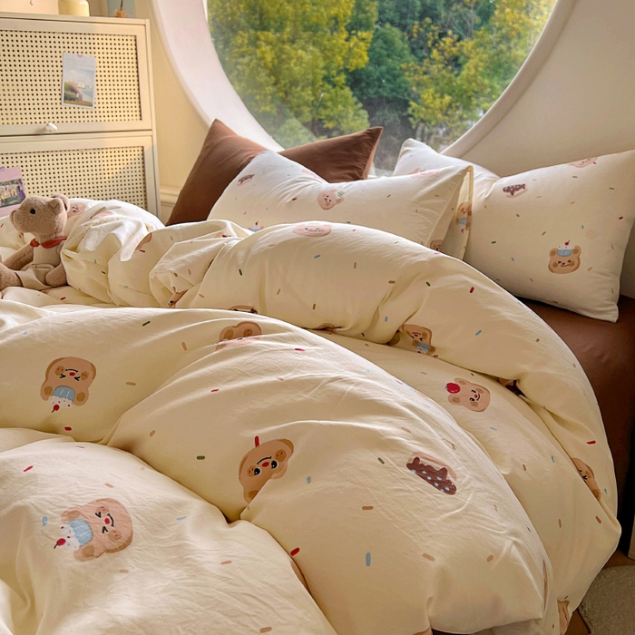 91家纺网 家纺一手货源 找家纺 2025耀达新款舒适水洗棉印花四件套 曲奇小熊-印花