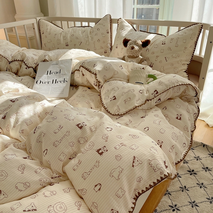 91家纺网 家纺一手货源 找家纺 三朵 2025新款全棉双层纱三角针四件套 趣味王国