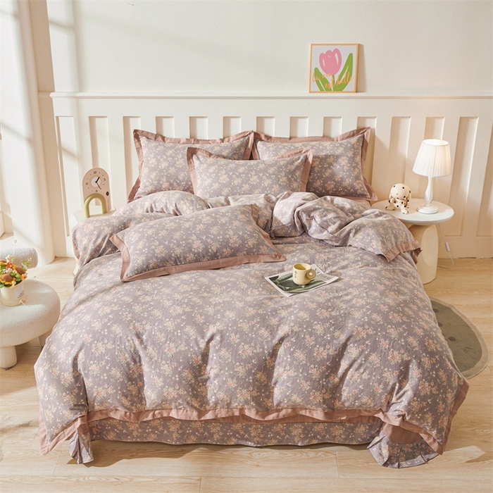 91家纺网 家纺一手货源 找家纺 缦彩 【加微信送买家秀】2025新款母婴级双层纱宽边床单四件套 玛德琳娜