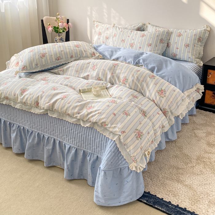 91家纺网 家纺一手货源 找家纺 梦可莱家居 2025新款全棉韩版蕾丝边床盖四件套 香奈儿