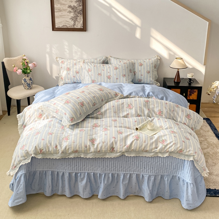 91家纺网 家纺一手货源 找家纺 梦可莱家居 2025新款全棉韩版蕾丝边床盖四件套 香奈儿