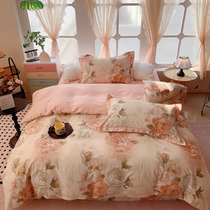 91家纺网 家纺一手货源 找家纺 奈萝家纺 2025新款亲肤小清新全棉四件套 唐代牡丹