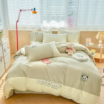 91家纺网 家纺一手货源 找家纺 懒猫家纺 2025新款【懒宝威尔】全棉拼接刺绣四件套 懒宝威尔-绿