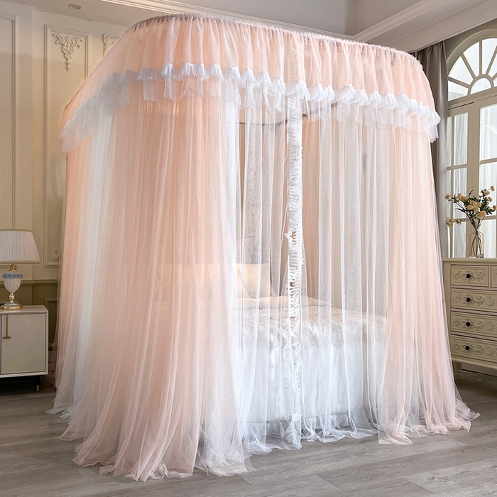 91家纺网 家纺一手货源 找家纺 宝莱利 2025年新款拉幕导轨蚊帐（可升降合金弯头支架）-田园风情 玫瑰粉