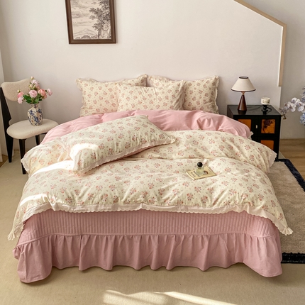 梦可莱家居 2025新款全棉韩版蕾丝边床盖四件套 巴黎