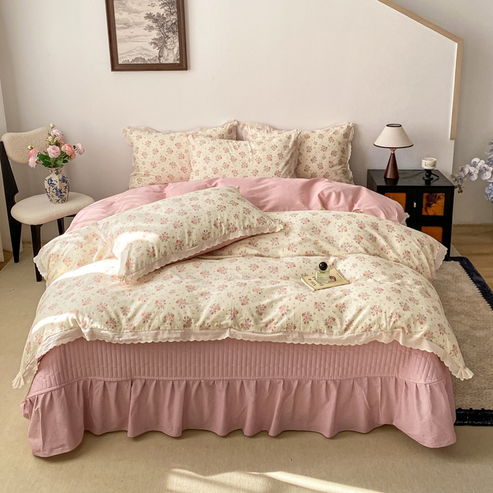 91家纺网 家纺一手货源 找家纺 梦可莱家居 2025新款全棉韩版蕾丝边床盖四件套 巴黎