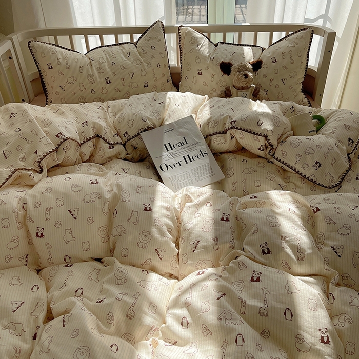 91家纺网 家纺一手货源 找家纺 三朵 2025新款全棉双层纱三角针四件套 趣味王国