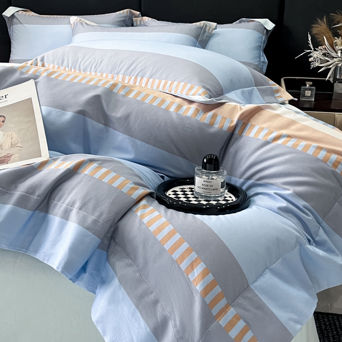 91家纺网 家纺一手货源 找家纺 新方向 2025新款全棉长绒棉数码印花四件套-布拉格之恋 布拉格之恋-蓝