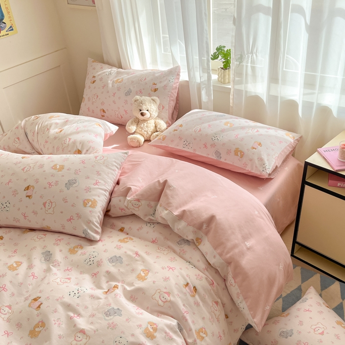 91家纺网 家纺一手货源 找家纺 吉象家纺 2025新款高支密全棉印花四件套12868跑量款 碎花狗狗