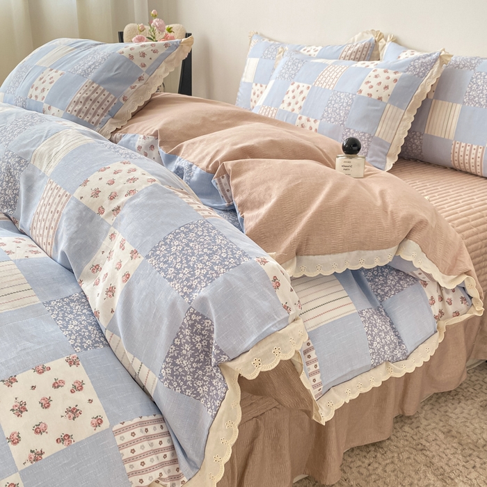 91家纺网 家纺一手货源 找家纺 梦可莱家居 2025新款全棉韩版蕾丝边床盖四件套 纳西