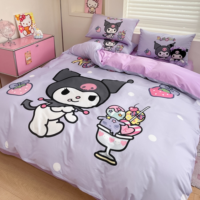 91家纺网 家纺一手货源 找家纺 金爱家 2025新款纯棉数码印花大阪三丽鸥四件套 夏日冰爽