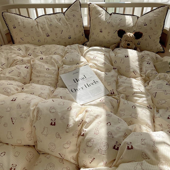 91家纺网 家纺一手货源 找家纺 三朵 2025新款全棉双层纱三角针四件套 趣味王国