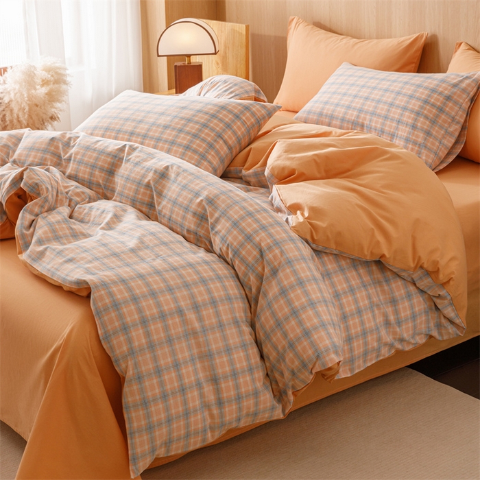 91家纺网 家纺一手货源 找家纺 趣色家纺 2025新款全棉色织水洗棉四件套 米优粉