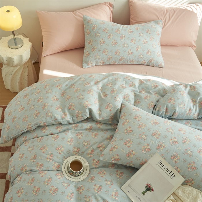 91家纺网 家纺一手货源 找家纺 趣色家纺 2025新款A类全棉双层纱印花四件套 清秋兰