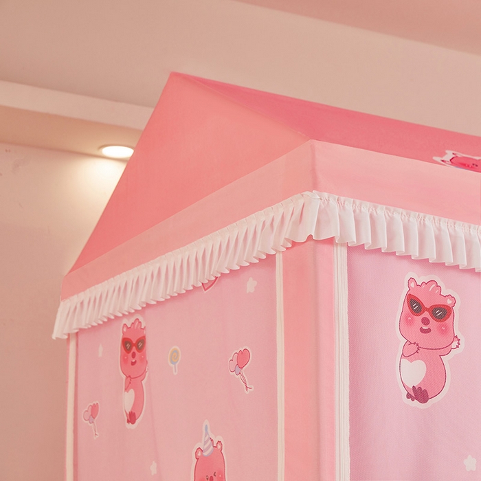 91家纺网 家纺一手货源 找家纺 迪凡保罗蚊帐 2025新款2504专版印花遮光帘上下铺子母蚊帐-城堡款 粉红小熊