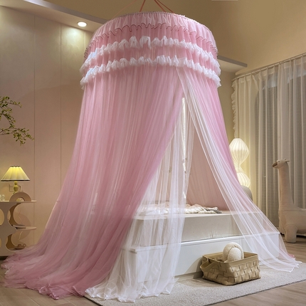 91家纺网 家纺一手货源 找家纺 宝莱利 2025年新款圆顶吊顶蚊帐-唯美 玫瑰粉