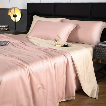 91家纺网 家纺一手货源 找家纺 天瑜家纺 2025新款纯色天丝夏被 豆沙+香槟