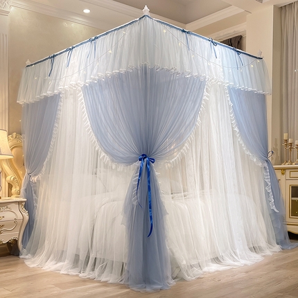 91家纺网 家纺一手货源 找家纺 宝莱利 2025年新款双层落地防尘顶蚊帐-梦乡 灰白