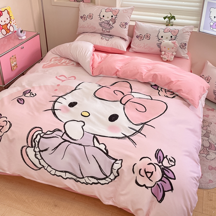 91家纺网 家纺一手货源 找家纺 金爱家 2025新款纯棉数码印花大阪三丽鸥四件套 甜心宝贝kt