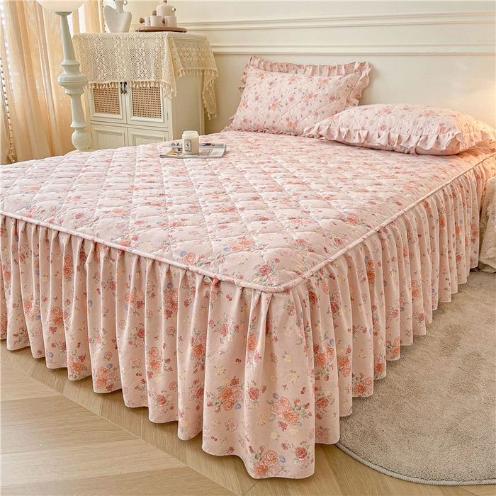 91家纺网 家纺一手货源 找家纺 十个点2025新款针织棉 夹棉床笠式床裙床头罩系列  锦簇玫瑰