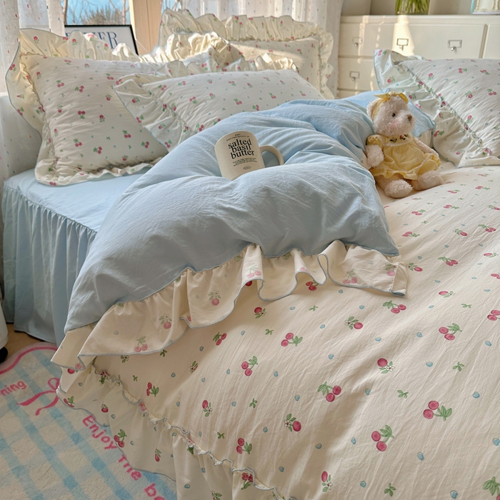 91家纺网 家纺一手货源 找家纺 轻奢坊 2025新款水洗棉密拷花边款 四件套 小樱桃