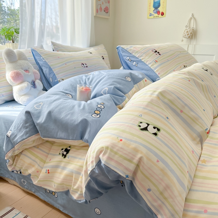 91家纺网 家纺一手货源 找家纺 吉象家纺 2025新款高支密全棉印花四件套12868跑量款 懒萌潘达