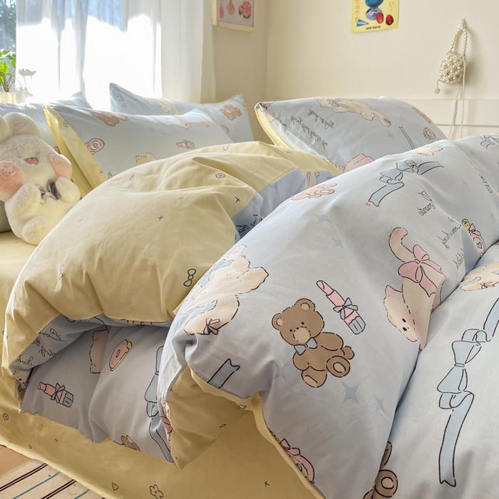 91家纺网 家纺一手货源 找家纺 吉象家纺 2025新款高支密全棉印花四件套12868跑量款 奶油阿布蓝