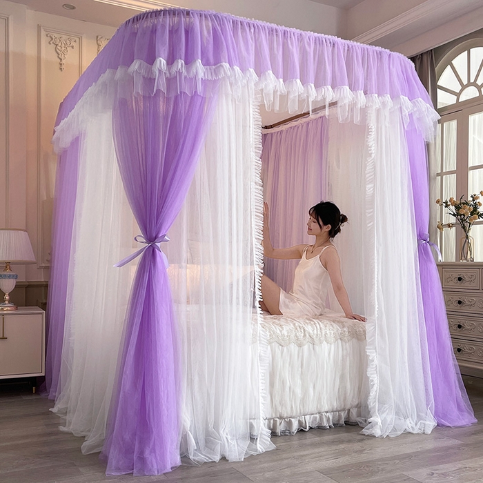 91家纺网 家纺一手货源 找家纺 宝莱利 2025年新款拉幕导轨蚊帐（可升降合金弯头支架）-田园风情 紫藤色