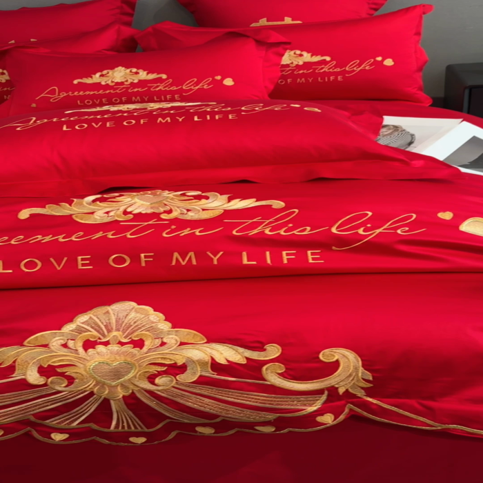 91家纺网 家纺一手货源 找家纺 欧乐蒂 2025新款欧式亲肤棉婚庆四件套 锦绣佳缘-红