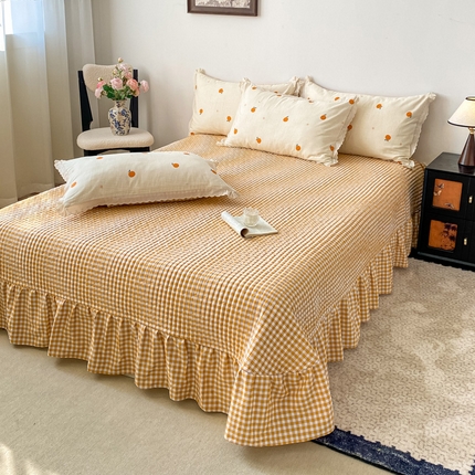 梦可莱家居 2025新款全棉韩版蕾丝边床盖四件套 甜橙