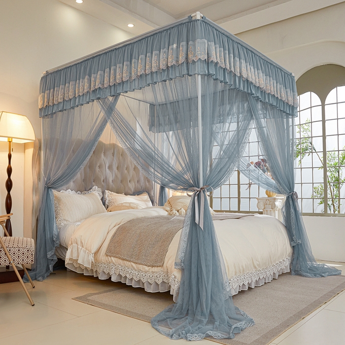 91家纺网 家纺一手货源 找家纺 梦尔佳 2025新款落地款蚊帐-赏心悦目系列860型号 五彩缤纷:蓝灰