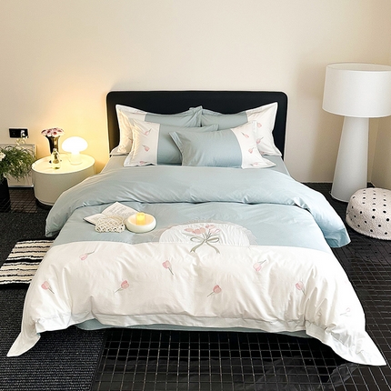 91家纺网 家纺一手货源 找家纺 （总）懒猫家纺 2025新款【帕兰朵】全棉拼接刺绣四件套