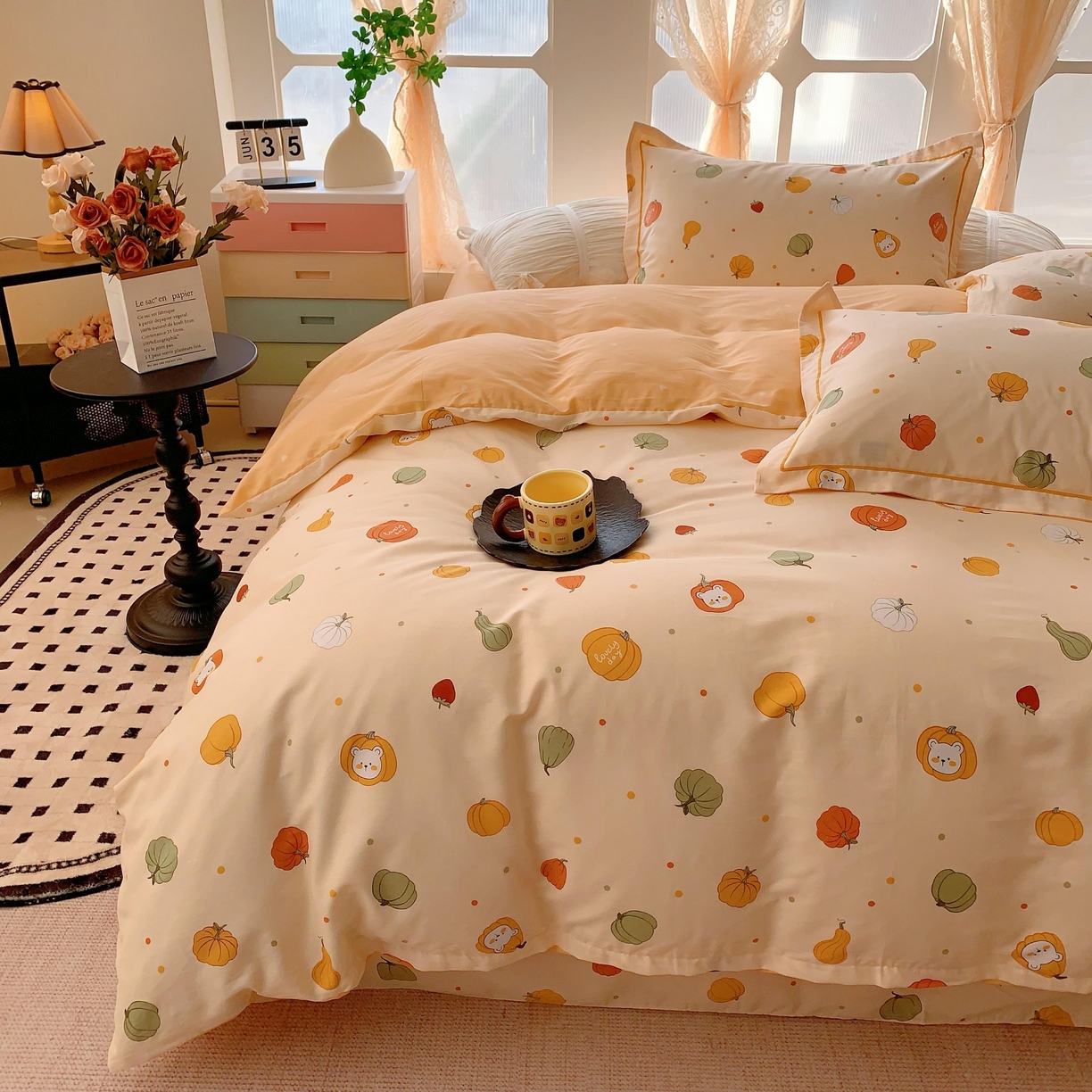 91家纺网 家纺一手货源 找家纺 奈萝家纺 2025新款亲肤小清新全棉四件套 元气南瓜