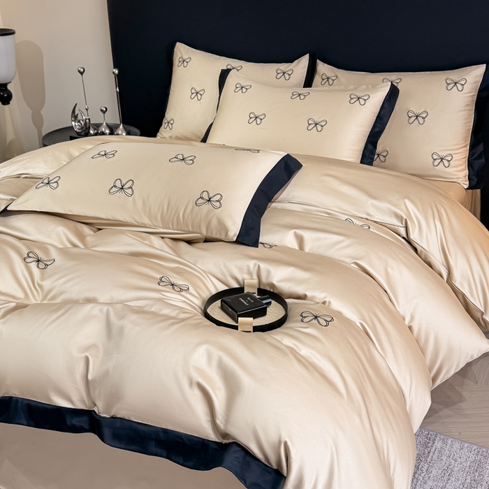 91家纺网 家纺一手货源 找家纺 KA家纺2025春夏新款全棉绣花四件套 雨蝶系列 雨蝶香槟