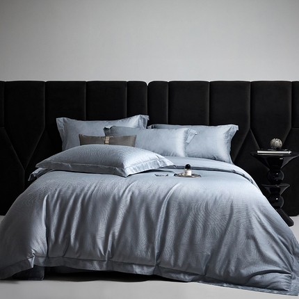 榻尚家居 2025新款长绒棉贡缎提花手工立体埋绳工艺四件套礼盒包装 格律时尚-蓝灰