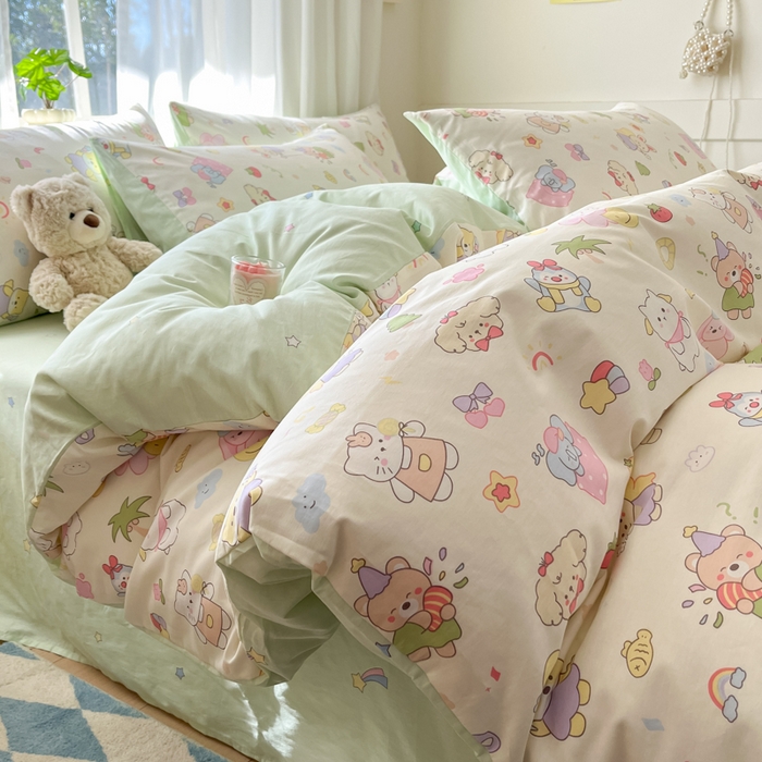 91家纺网 家纺一手货源 找家纺 吉象家纺 2025新款高支密全棉印花四件套12868跑量款 开心派对