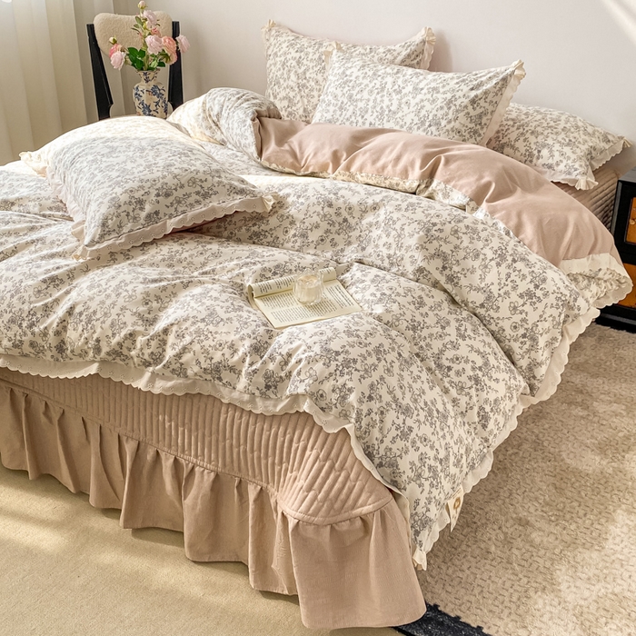 91家纺网 家纺一手货源 找家纺 梦可莱家居 2025新款全棉韩版蕾丝边床盖四件套 墨尔本