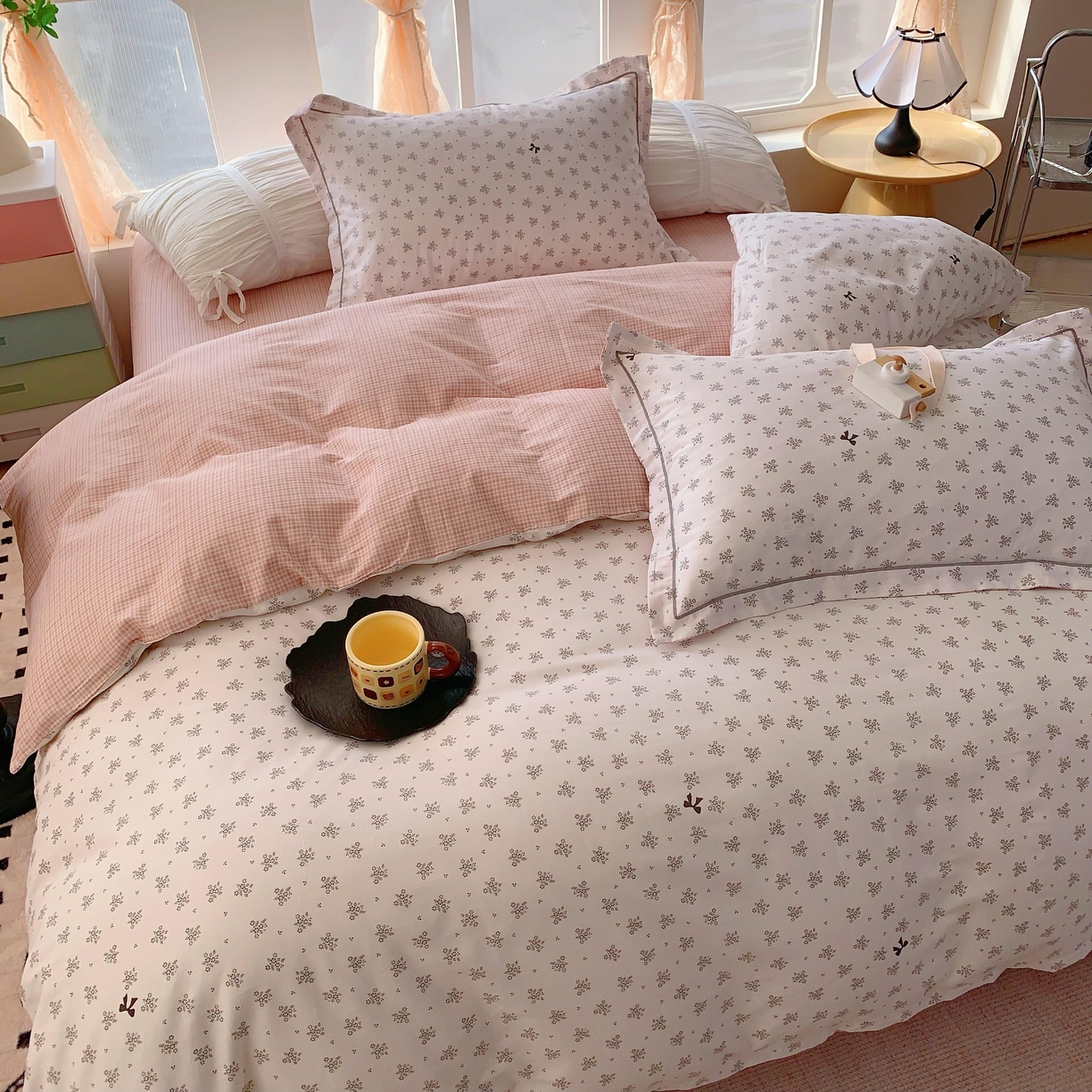 91家纺网 家纺一手货源 找家纺 奈萝家纺 2025新款亲肤小清新全棉四件套 幻蝶米