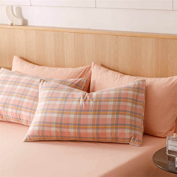 91家纺网 家纺一手货源 找家纺 趣色家纺 2025新款全棉色织水洗棉四件套 简兮粉